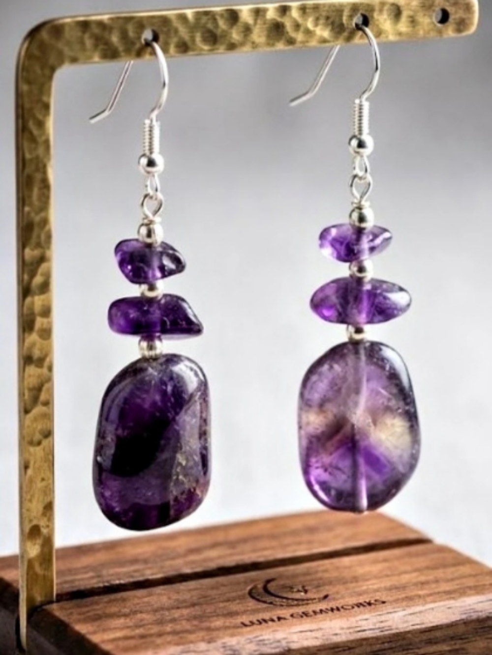 Purple Amethyst Stone Drop Earrings - Natural Crystal Stone Boho